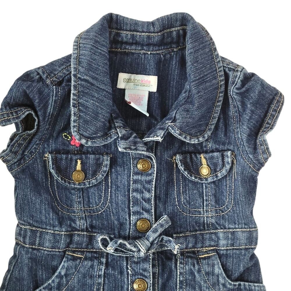 Genuine Kids from OshKosh Girls Blue Denim Floral Button Dress Size 2T - Picture 3 of 9